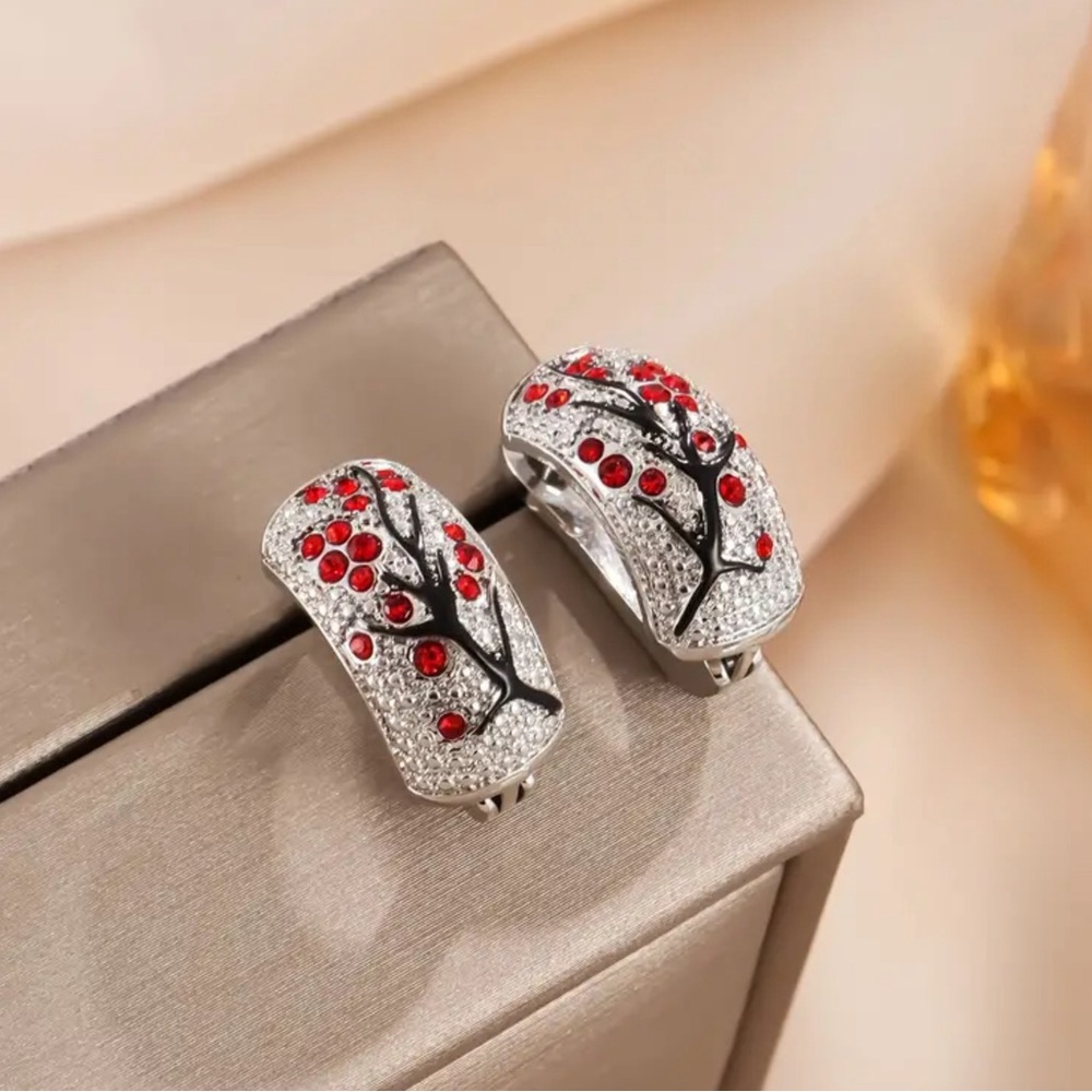 Red- Unique Plum Blossom Earrings